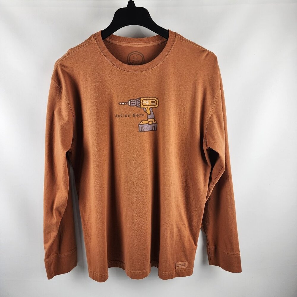 Life Is Good T Shirt Mens Large Brown L/S Action Hero Shirt